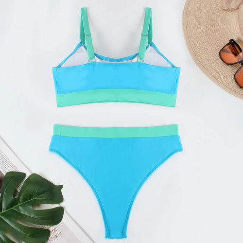 Load image into Gallery viewer, Retro Solid High Waist Swimsuit 2024 Women Bikini Set Female Swimwear Bandeau Bathing Suit for Women Beachwear
