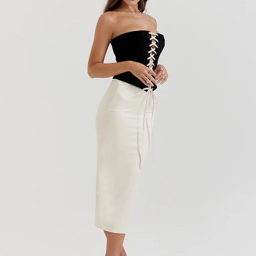 Load image into Gallery viewer, Elegant Sexy Skirt Two Piece Set Women Strapless Bandage Crop Top And Maxi Skirt Female Fashion Club Party Sexy Sets
