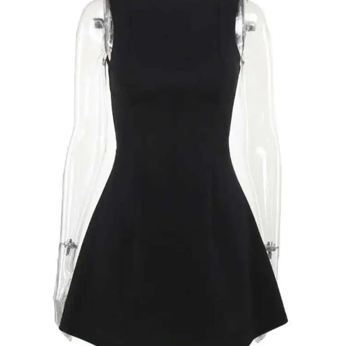 Load image into Gallery viewer, Elegant Backless Mini Tank Dress For Women Fashion Black O Neck Sleeveless Club Party A-line Basics Sexy Dress New
