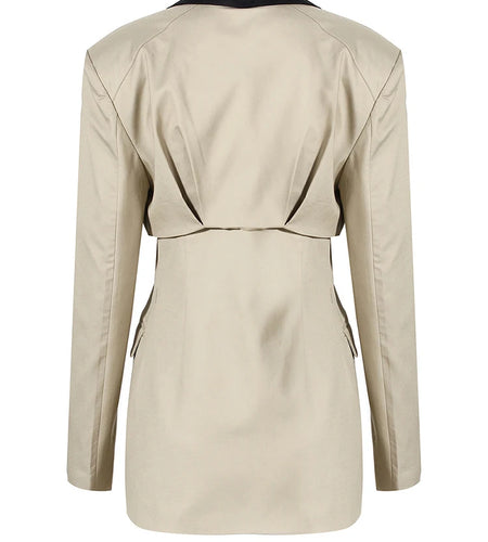 Loose Fit Khaki Two Ways Wear Irregular Jacket New Lapel Long Sleeve Women Coat Fashion Tide Spring Autumn 2025 1DE7081