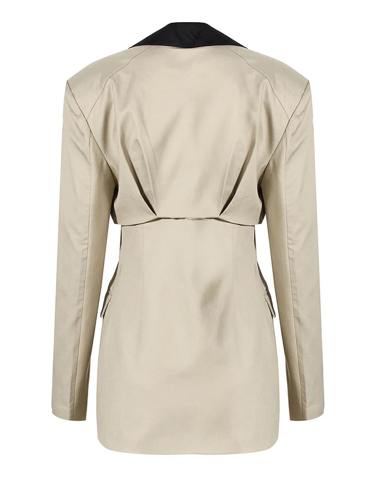 Loose Fit Khaki Two Ways Wear Irregular Jacket New Lapel Long Sleeve Women Coat Fashion Tide Spring Autumn 2025 1DE7081