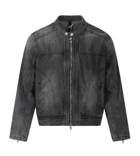 Men's Denim Jakects Collarless Design Washed Streetwear Worn-out Niche Motorcycle Zipper Trendy Male Clothing New 9W1830