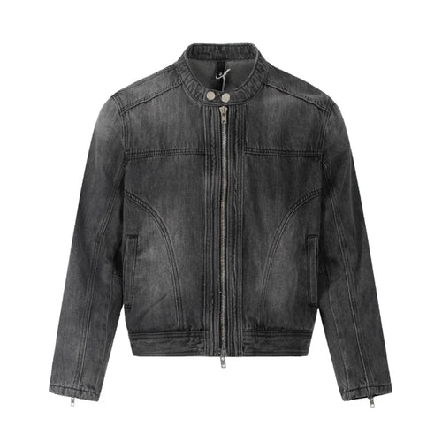 Load image into Gallery viewer, Men&#39;s Denim Jakects Collarless Design Washed Streetwear Worn-out Niche Motorcycle Zipper Trendy Male Clothing New 9W1830
