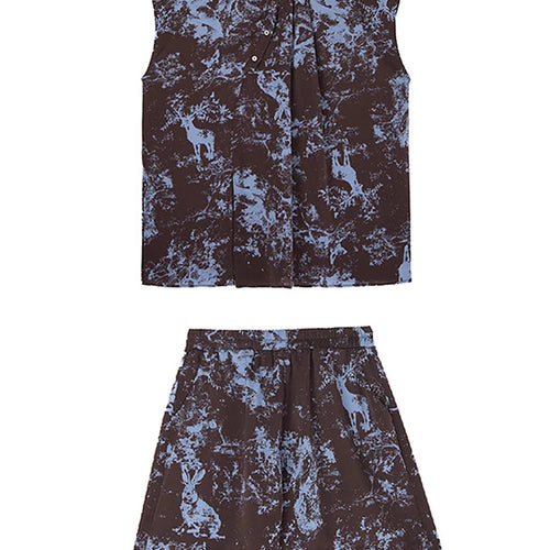 Load image into Gallery viewer, Blue Coffee Shirt Wide Leg Shorts Two Piece Suit New Lapel Short Sleeve Women Fashion Tide Spring Summer 2025 1DJ1467
