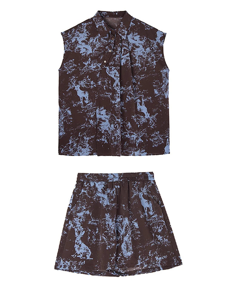 Blue Coffee Shirt Wide Leg Shorts Two Piece Suit New Lapel Short Sleeve Women Fashion Tide Spring Summer 2025 1DJ1467