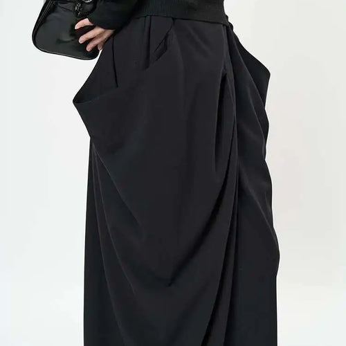 Load image into Gallery viewer, High Waist Black Pleated Shaped Irregular Elegant Long Half-body Skirt Women Fashion Tide New Spring Autumn 2025 1DH9092
