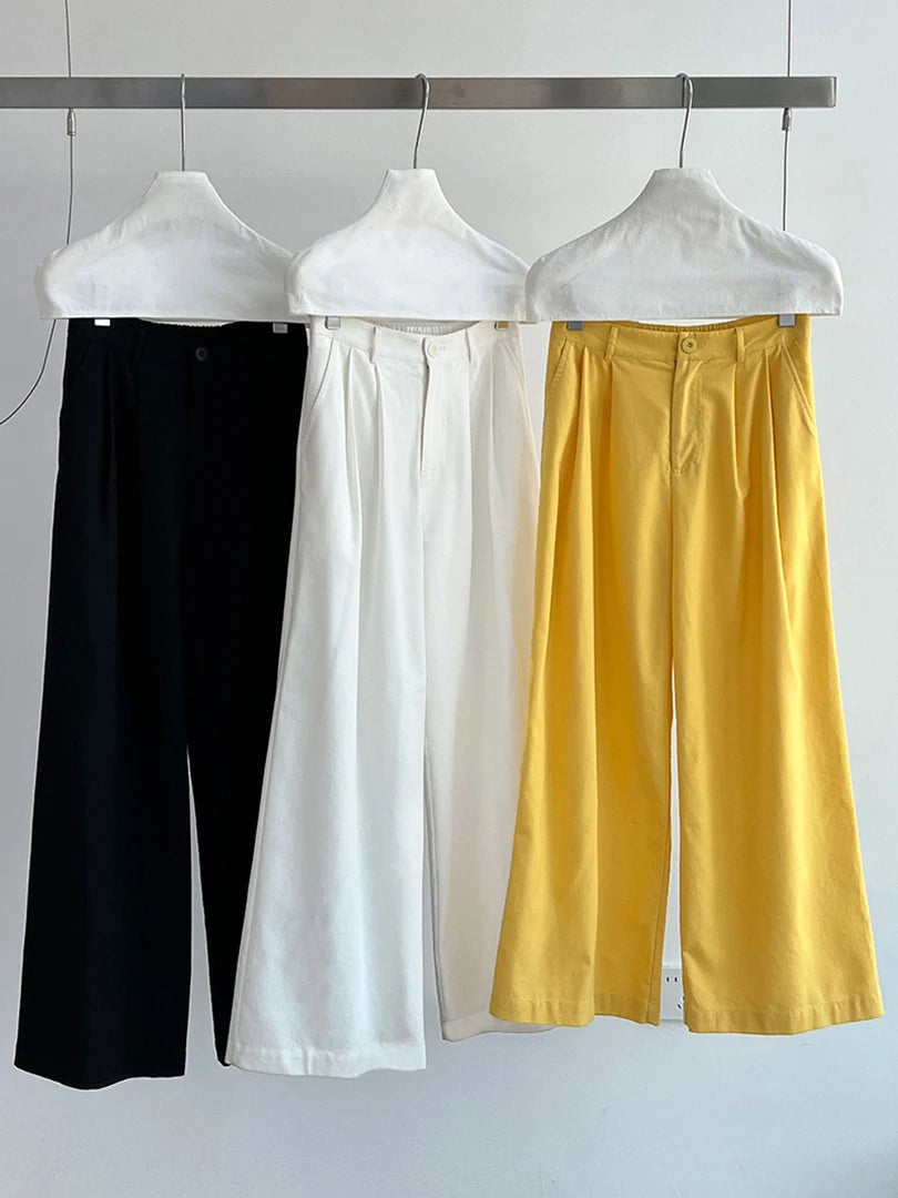 High Elastic Waist White Brief Pleated Long Wide Leg Pants New Trousers Women Fashion Tide Spring Autumn 2025 1DJ1517