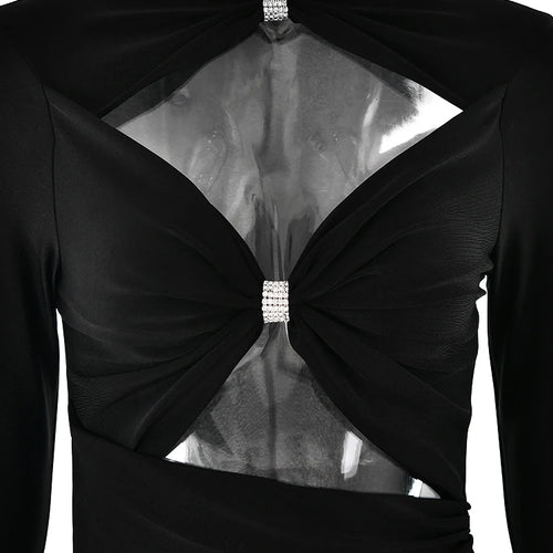 Load image into Gallery viewer, Sexy Hollow Out Long Sleeved Elastic Tight Dress Women Pleats Double Layered Female Vestidos Elegant Party Evening Dress
