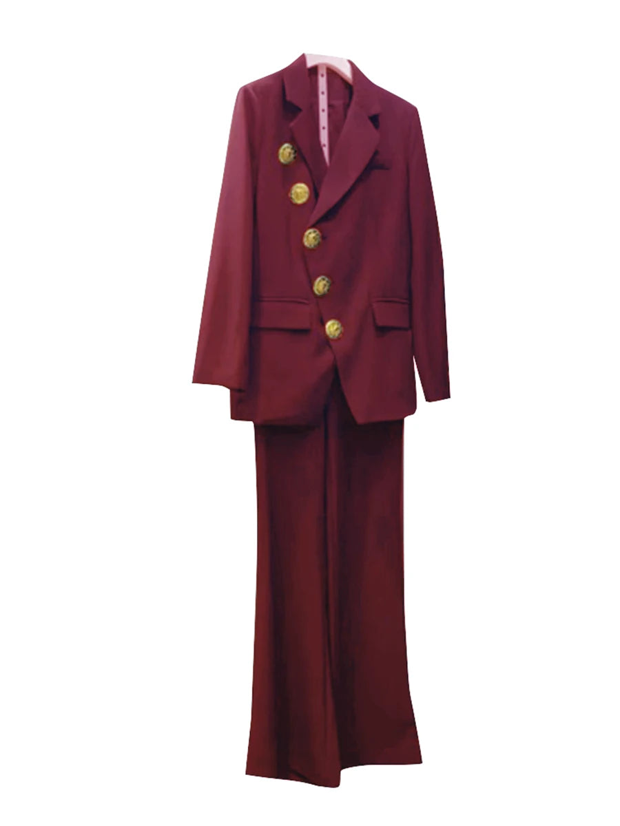 Slimming Two Piece Sets for Women Lapel Long Sleeves Spliced Single Breasted Blazer High Wasit Pant Set Female New