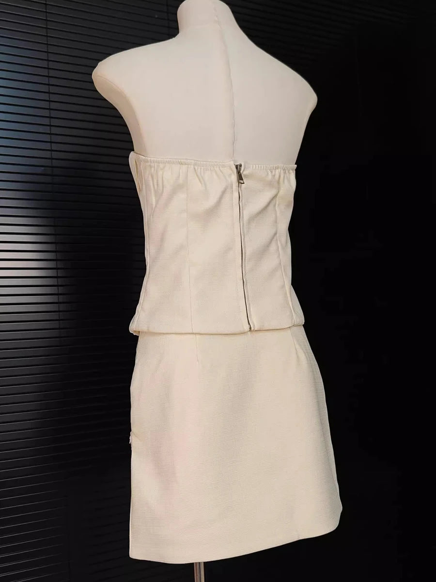 Solid Two Piece Set For Women Slash Neck Vests High Waist Temperament Mini Skirts Elegant Slimming Sets Female New