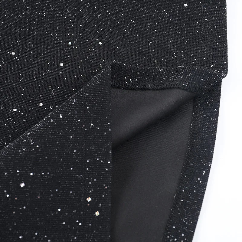 Glitter Off-shoulder Sexy Maxi Dress For Women Gown Black Strapless Long Sleeve Bodycon Club Party Sparkle Long Dress