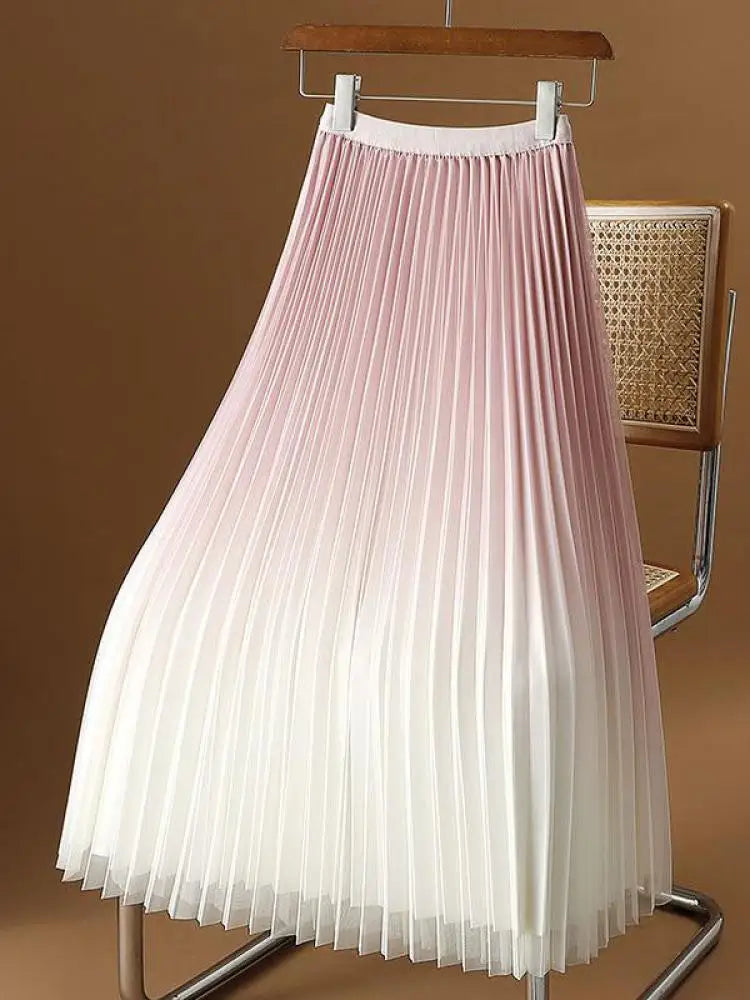 2023 Summer Tulle Mesh Gradient Skirt High-end High Waist Long Skirt Elegant Evening Party Sexy A-line Pleated Skirts Women Boho