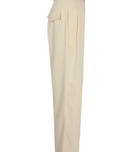 High Waist Beige Pleated Pocket Elegant Long Wide Leg Pants New Trousers Women Fashion Tide Spring Autumn 2025 26D5510