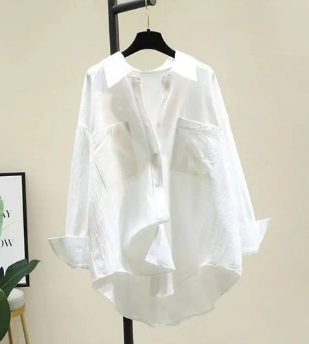 Vintage Women Solid Color Shirts Long Sleeve Oversize Button Up Tops Korean Loose Casual All Season Outwear Femme Shirts