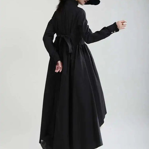 Load image into Gallery viewer, Women Black Layers Irregular Long Elegant Dress New Stand Collar Long Sleeve Fashion Tide Spring Autumn 2025 1DH9894
