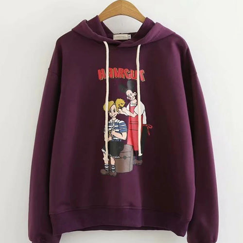 Load image into Gallery viewer, Purple Cartoon Print Women Hooded Sweatshirt Autumn Winter Girl Sporty Chic Hoodies Sweet Style Casual Pullover Tracksuits
