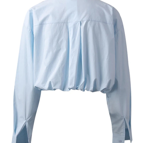 Load image into Gallery viewer, Women Blue Color-block Short Big Size Bud Blouse New Lapel Long Sleeve Shirt Fashion Tide Spring Autumn 2025  CPG3010
