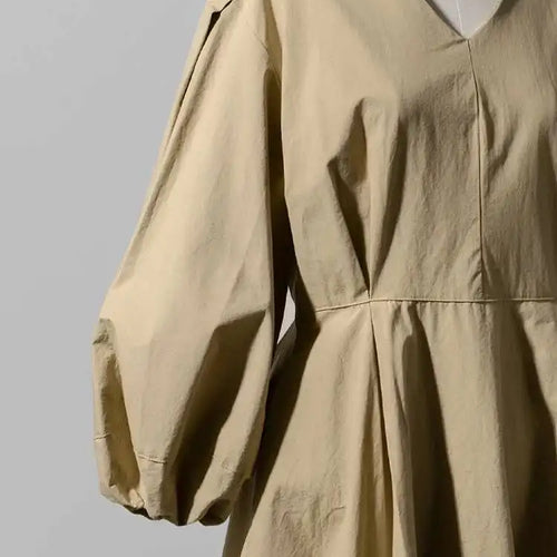 Load image into Gallery viewer, Women Kahki Elegant Big Size Long Dress New V-Neck Long Lantern Sleeve Loose Fit Fashion Tide Spring Autumn 2025  1DH0488
