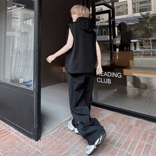 Load image into Gallery viewer, Men's Pants Set New Summer Solid Color Rivet Hooded Trendy Singel Breasted Vest Male Casual Straight Leg Pants 9W1790
