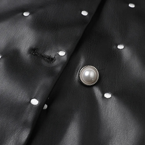 Load image into Gallery viewer, Black Dot Big Size PU Leather Jacket New O-neck Long Puff  Sleeve Women Coat Fashion Tide Spring Autumn 2025 25X2588
