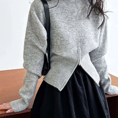 Load image into Gallery viewer, Gray Hen Zipper Big Size Knitting Sweater Round Neck Long Sleeve Women Pullovers New Fashion Spring Autumn 2025 1DH1073
