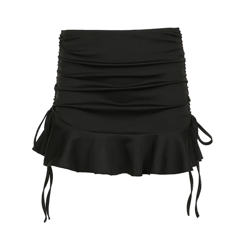 Y2K Aesthetic Harajuku Drawstring Slim Mini Skirt Ruffles Folds Korean Fashion Hottie Summer Skirts Girls Outfits New