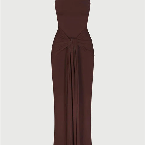 Load image into Gallery viewer, Half High Collar Irregular Tank Dress For Women 2024 New Fashion Sleeveless Bodycon Ruched Sexy Long Dress Elegant
