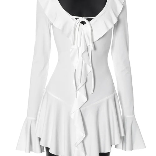 Load image into Gallery viewer, Sexy Deep V Ruffled Bodycon Short Skirt For Women 2024 Fall Ruffled Flared Sleeves Party Evening Dress Street Clothing
