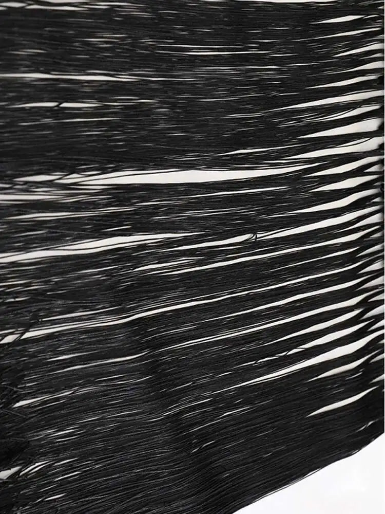 High Waist Black White Nailed Tassels Elegant A-line Half-body Skirt Women Fashion Tide New Spring Autumn 2025 1DH9909