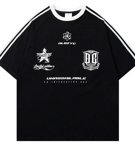 Vintage Tshirt Y2K Graphic Printed Racing Sports Patchwork T-Shirts Hip Hop Harajuku Casual Baggy Short Sleeve Cotton Tops Tees