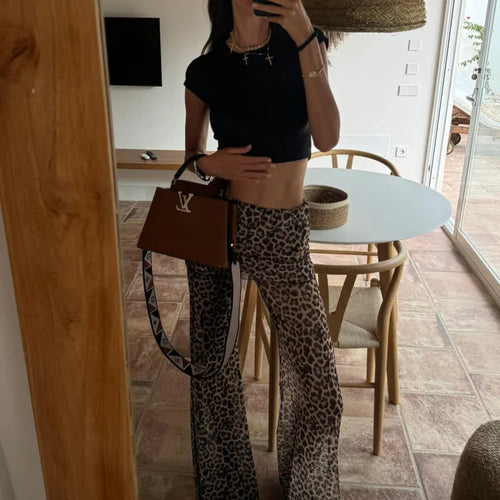 Load image into Gallery viewer, Fashion Loose Leopard Print Flared Pants Women&#39;s Pants 2025 Spring/summer New Slim Fit Party Holiday Beach Streetwear
