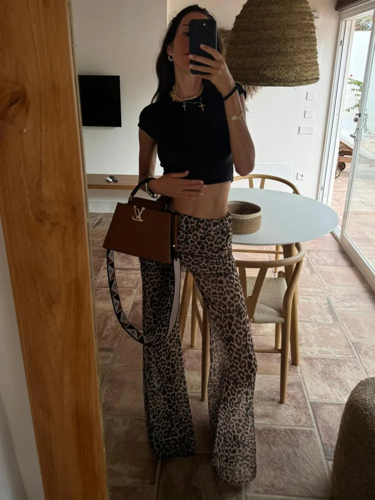 Fashion Loose Leopard Print Flared Pants Women's Pants 2025 Spring/summer New Slim Fit Party Holiday Beach Streetwear