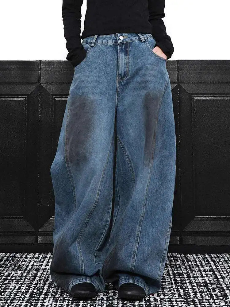 High Waist Blue Denim Vintage Shaped Long Wide Leg Jeans New Women Trousers Fashion Tide Spring Autumn 2025 1DH9388