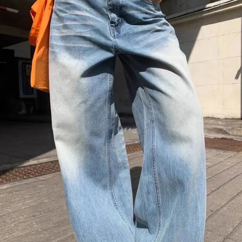 Load image into Gallery viewer, Gradient Loose Versatile Casual Jeans for Women High Wasit Patchwork Pockets Fashion Wide Leg Jean Female Clothing
