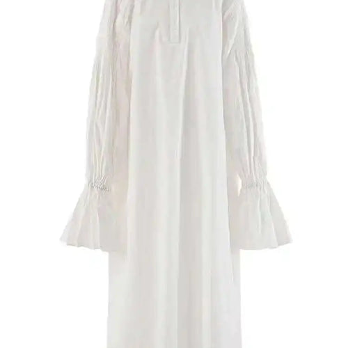 Load image into Gallery viewer, Women White Big Size Elegant Shirt Dress New Stand Collar Long Flare Sleeve Fashion Tide Spring Autumn 2025 CPDB216
