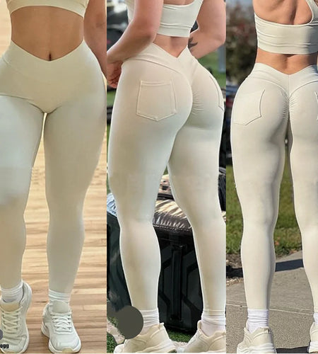 V Waist Nylon Scrunch Yoga Pant Women Sport Legging Gym Squat Proof Fitness Pant Hip Lift Workout Shorts Tights Active Wear