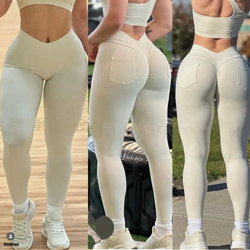 Load image into Gallery viewer, V Waist Nylon Scrunch Yoga Pant Women Sport Legging Gym Squat Proof Fitness Pant Hip Lift Workout Shorts Tights Active Wear
