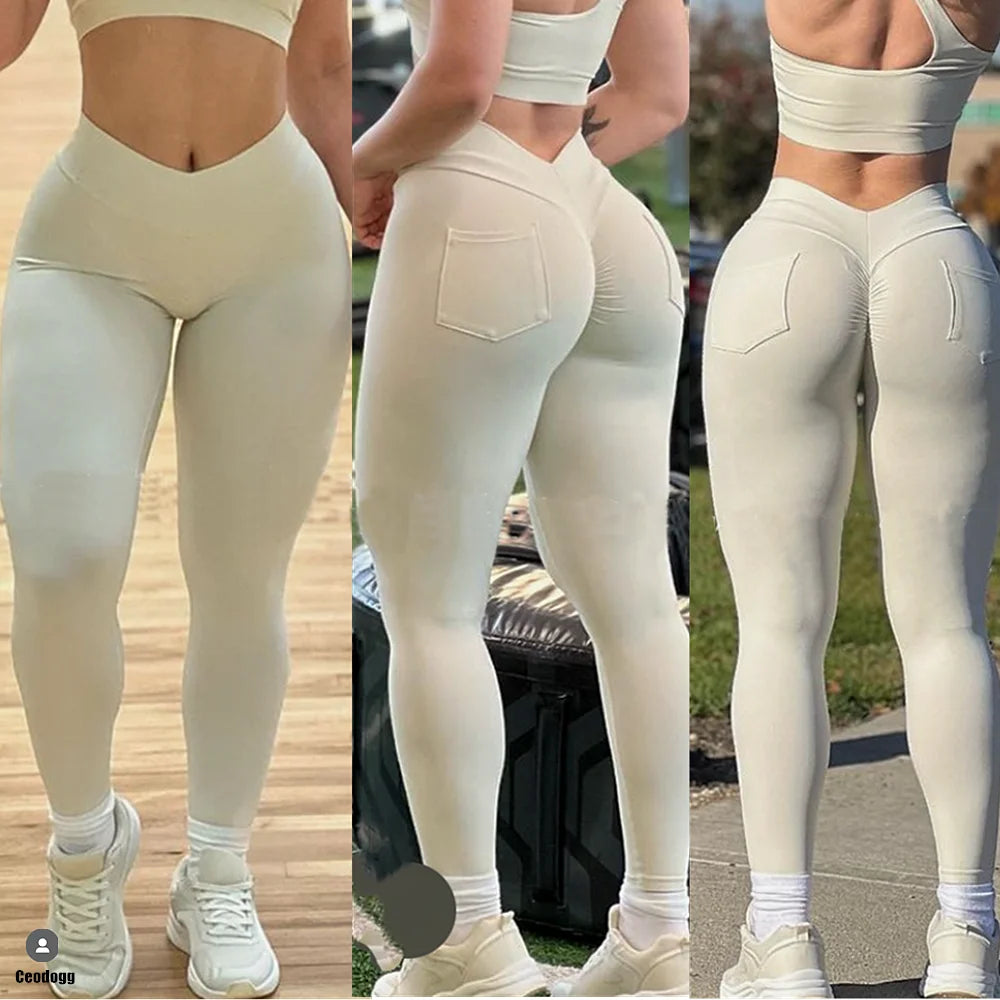 V Waist Nylon Scrunch Yoga Pant Women Sport Legging Gym Squat Proof Fitness Pant Hip Lift Workout Shorts Tights Active Wear