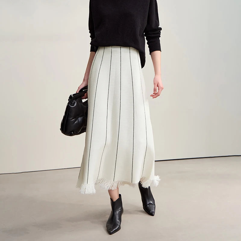 Women's Skirt 2025 Winter New Knitting Striped Tassel A-Line Skirts For Women Versatile Loose Clothing Ladies 12544168