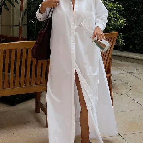 Load image into Gallery viewer, Maxi Dresses for Women 2025 Summer Going Out Clothing Split-side Woman Boyfriends Style  Buttoned Long Shirt Dress
