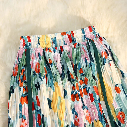 Load image into Gallery viewer, Vintage Print Skirts Womens Summer Elastic High Waist A-line Skirt Female All-match Fashion Elegant Slim Midi Skirt Ladies
