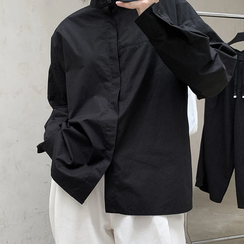 Load image into Gallery viewer, Women Black Brief Big Size Elegant Blouse New Stand Collar Long Sleeve Shirt Fashion Tide Spring Autumn 2025 1DH8347
