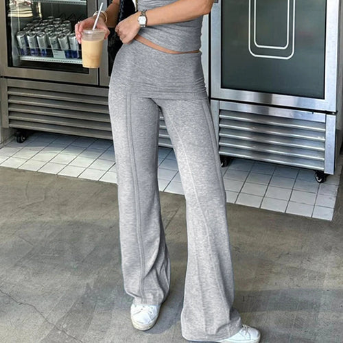 Load image into Gallery viewer, Casual Skinny Foldover Waist Women Trousers Plain Basic Sporty Streetwear Knitted Autumn Sweatpants Folds Capris New
