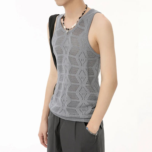 Load image into Gallery viewer, Fashion Men&#39;s Tank Tops Hollow Out Kintting T-shirt O-neck Sleeveless Casual Tee Solid Color Summer Korean Style 9C6577
