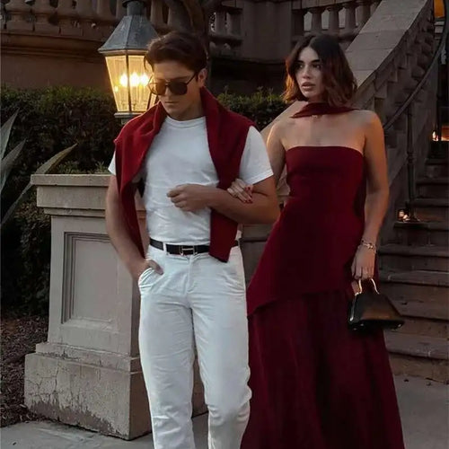 Load image into Gallery viewer, Elegant Strapless Sexy Maxi Dress For Women Gown With Scarf Off-shoulder Sleeveless Backless Split Beach Long Dress
