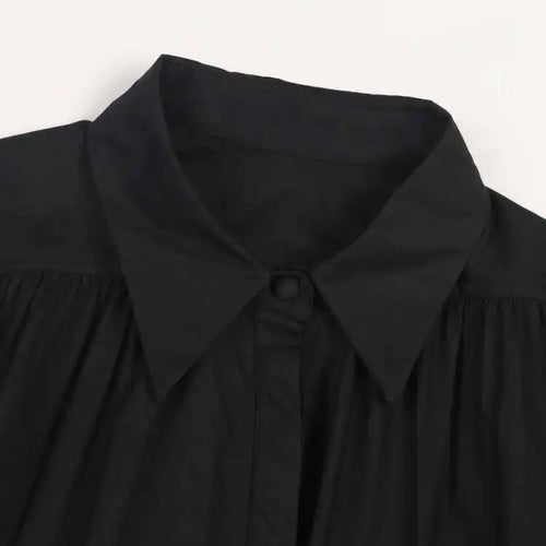 Load image into Gallery viewer, Women Black Pleated Elegant Mini Shirt Dress New Lapel Long Sleeve Loose Fit Fashion Tide Spring Autumn 2025 1DE365901
