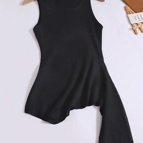 Load image into Gallery viewer, Summer Solid Round Neck Sexy Irregular Bandage Knitted Vest Women Sleeveless Holiday Versatile Tops Casual Streetwear clothing
