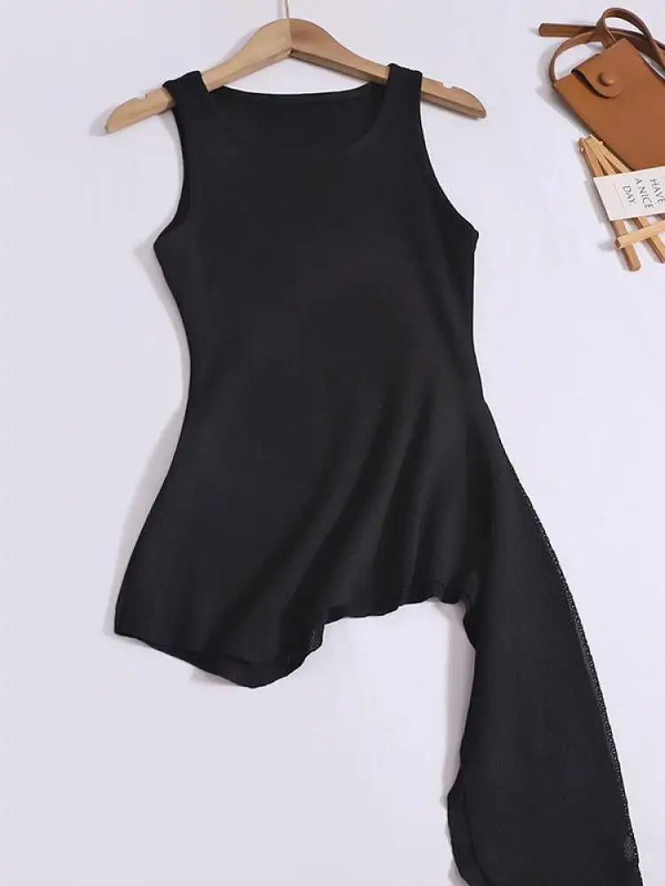 Summer Solid Round Neck Sexy Irregular Bandage Knitted Vest Women Sleeveless Holiday Versatile Tops Casual Streetwear clothing