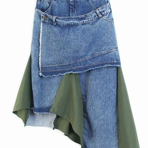 Load image into Gallery viewer, High Elastic Waist Black Denim Color-block Irregular Half-body Skirt Women Fashion Tide New Spring Autumn 2025 1DJ0125
