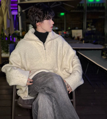 Korean Winter Zip-up Turtleneck Sweater Men Solid Color Pullover Casual Thickening Warm 2024  Fashion Knitwear 9C9015